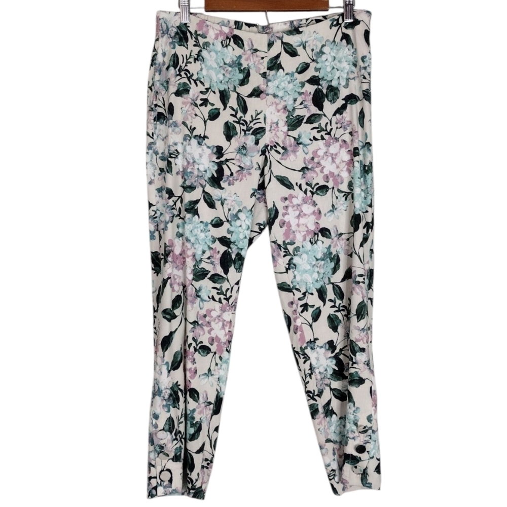NWT J. Jill Women's Sz Petite M Linen Stretch Floral Ankle Pants